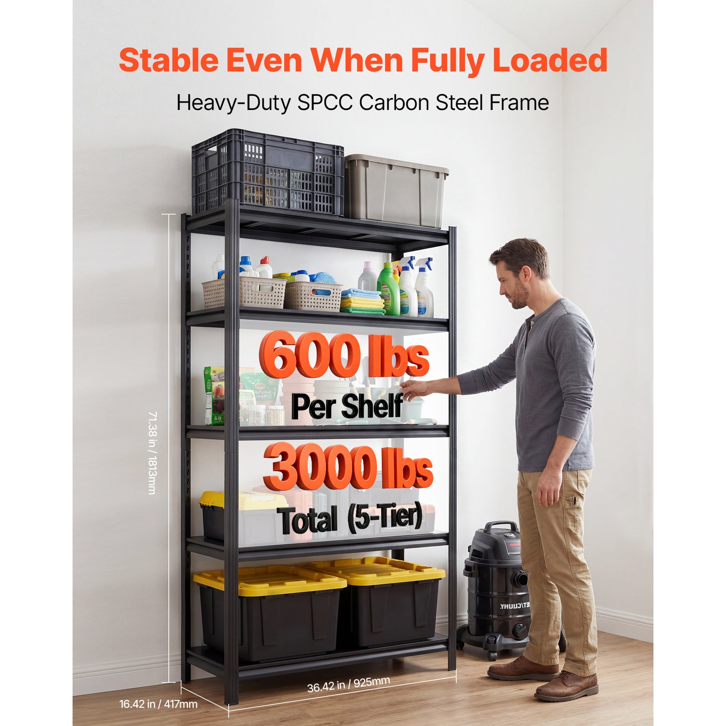 Heavy Duty Garage Storage Shelves - 5-Tier Adjustable Metal Utility Rack - 3000 Lb Capacity