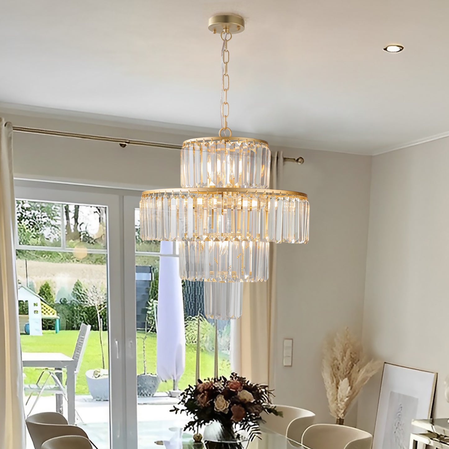 Elegant 20-Inch Crystal Chandelier - Gold 4-Tier Pendant Light