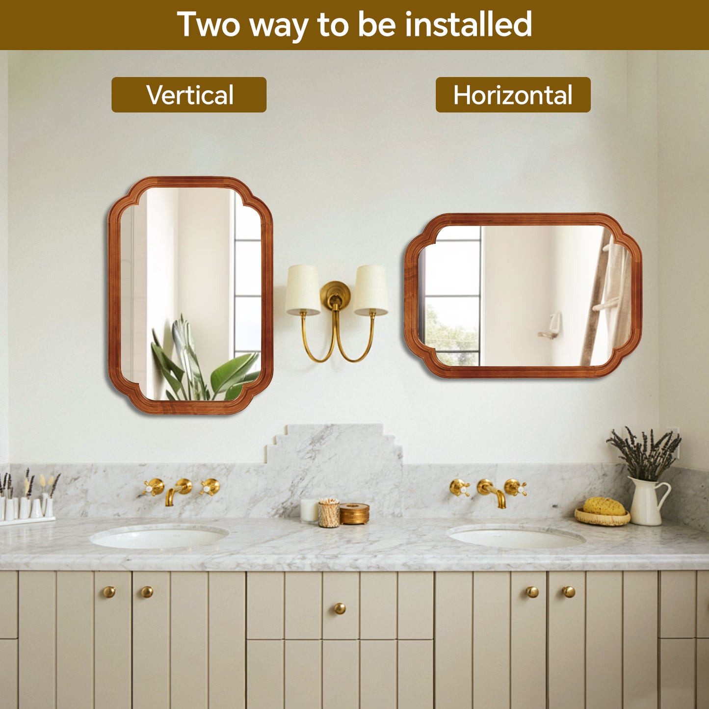 20" x 30" Yellow Brown Solid Wood Frame Decorative Mirror