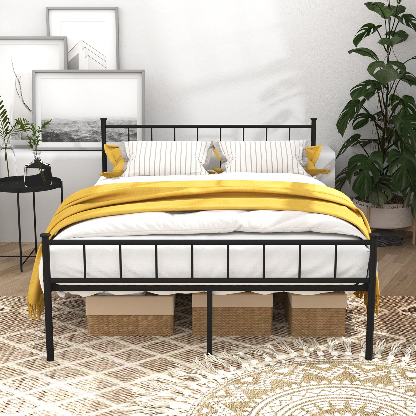 Full Size Bed Frame with Headboard & Footboard - Black