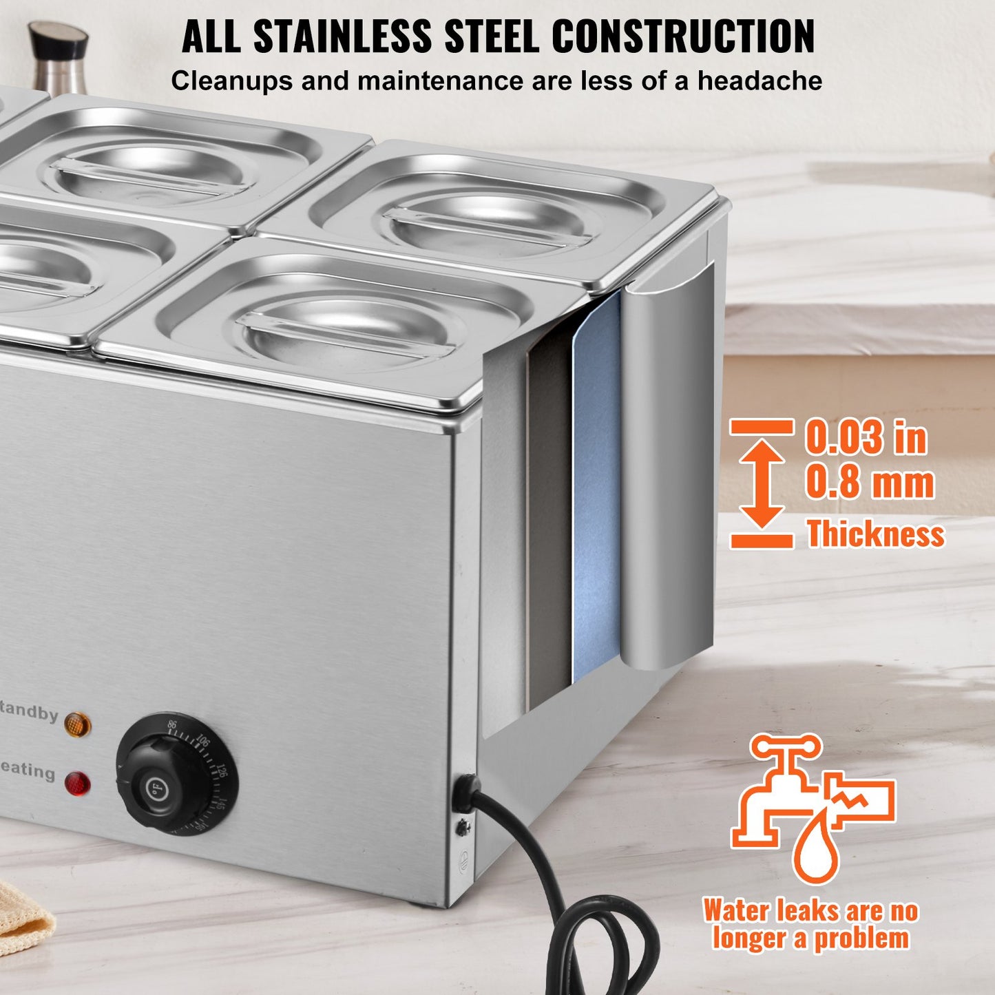 Commercial Food Warmer 6-Pan Countertop Buffet Bain Marie 14.3QT - Stainless Steel