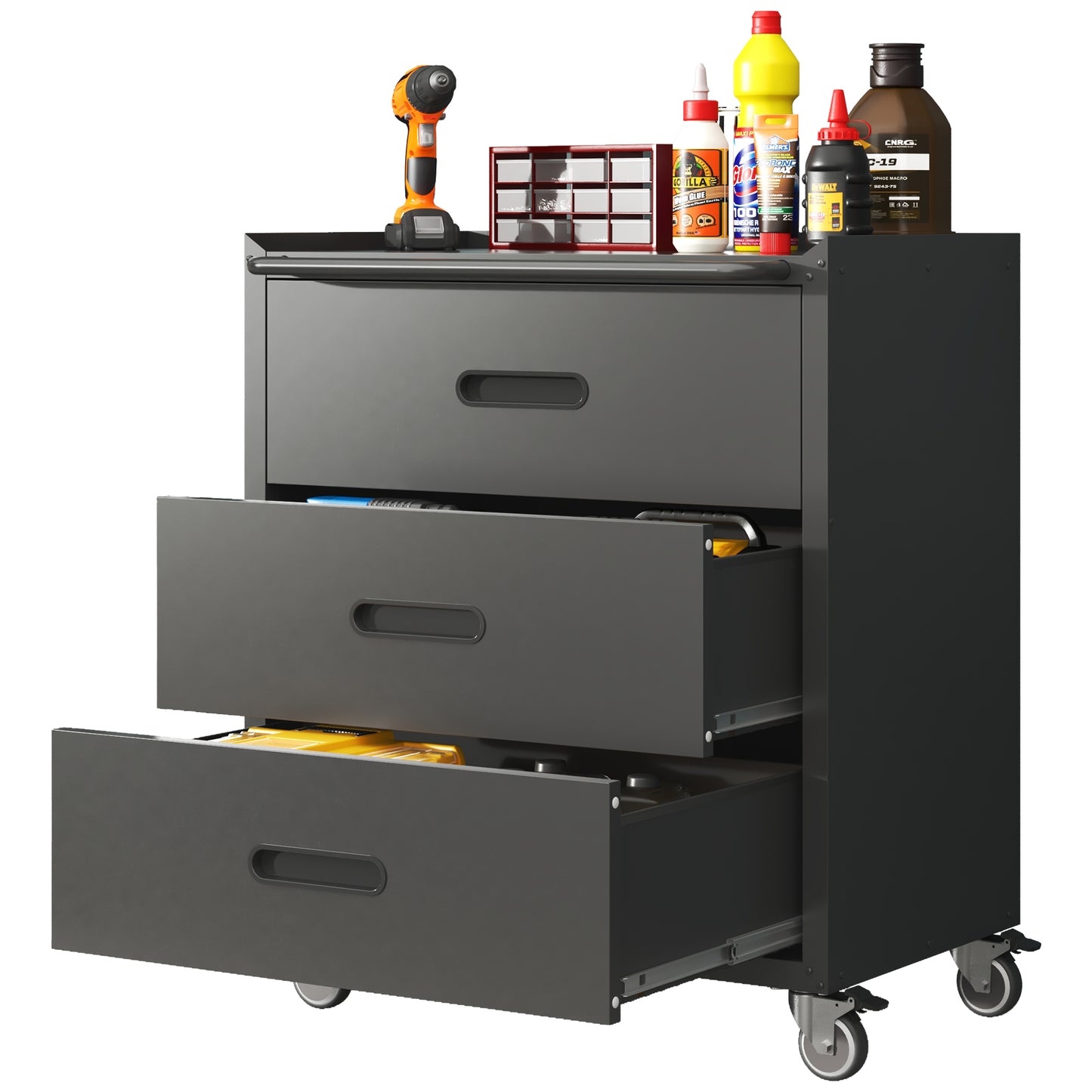 Heavy-Duty Metal Storage Cabinet with Wheels - 3 Drawer Organizer