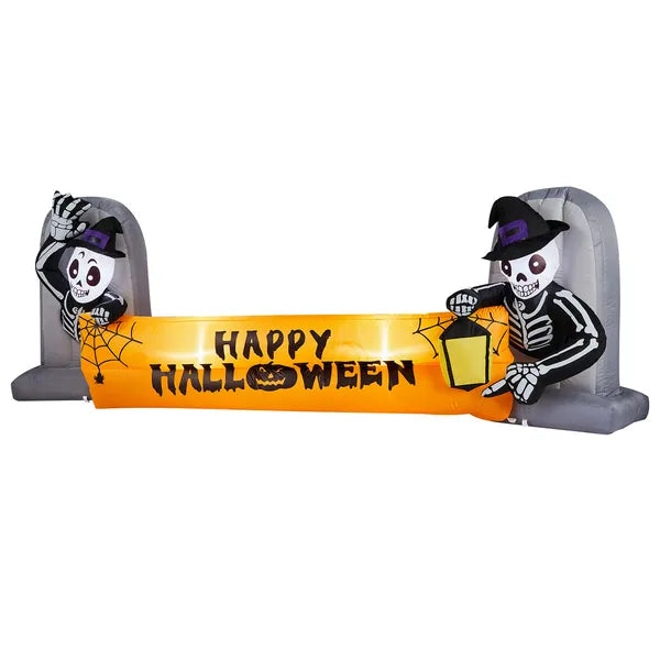 9.6FT Inflatable Skeleton Tombstone Banner with LED Lights