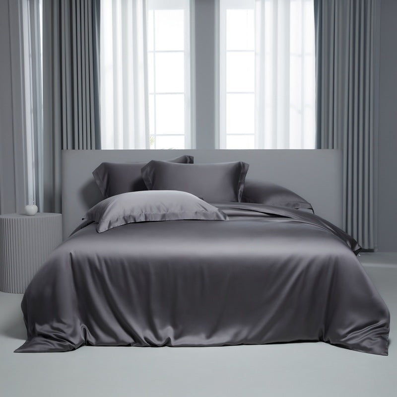 Lyocell Bed Sheet Quilt Cover Set - Summer Ice Silk Solid Color Bedding