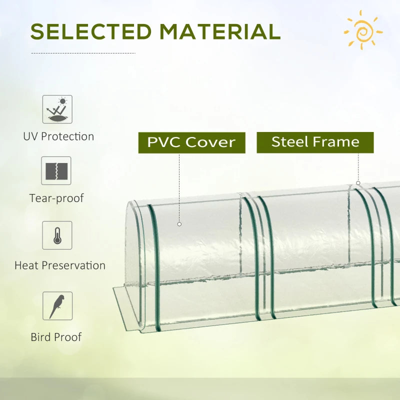 Portable Greenhouse Tunnel with 3 Zippered Doors - WaterUV PVC Cover