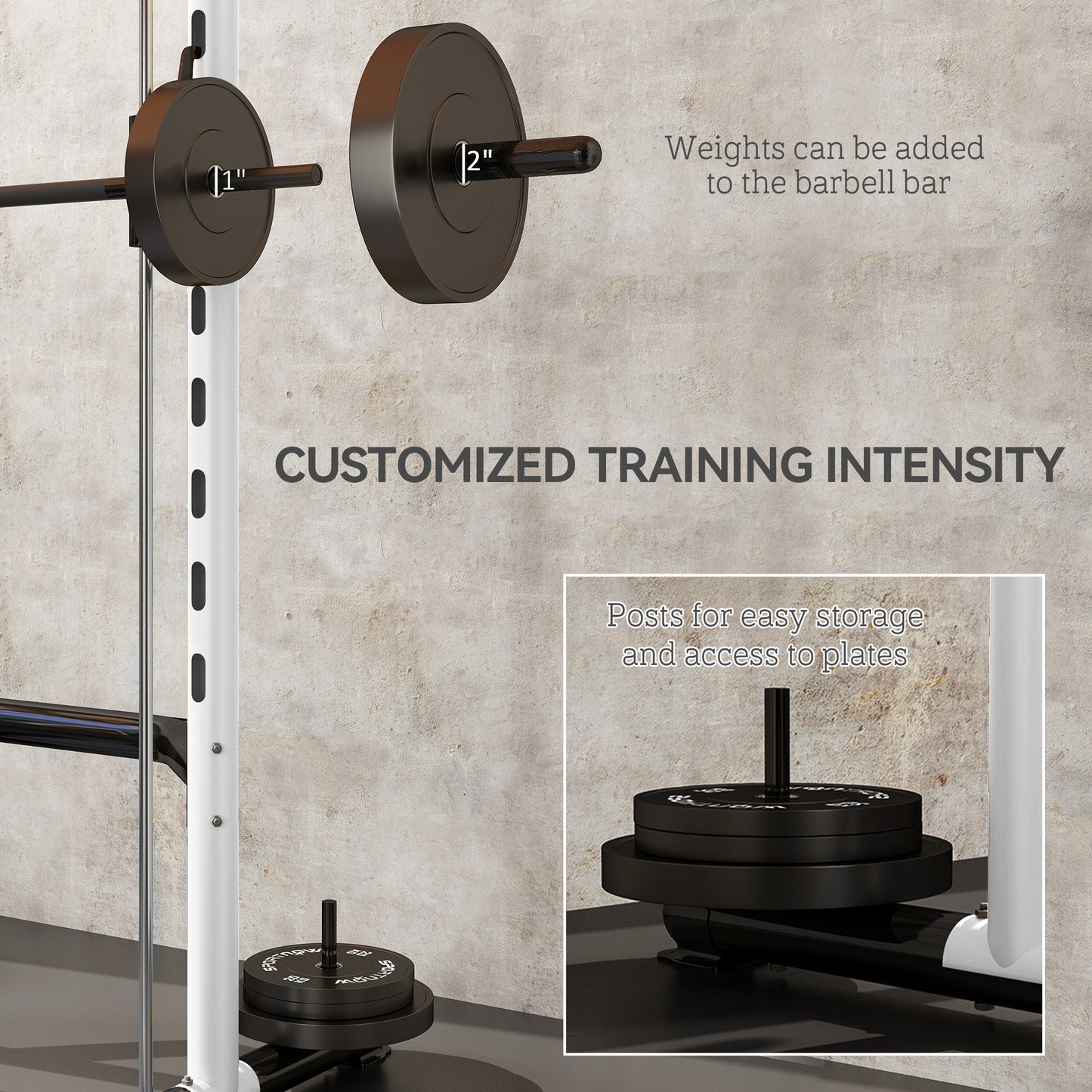 Adjustable Squat Rack with Pull-Up Bar for Home Gym - White
