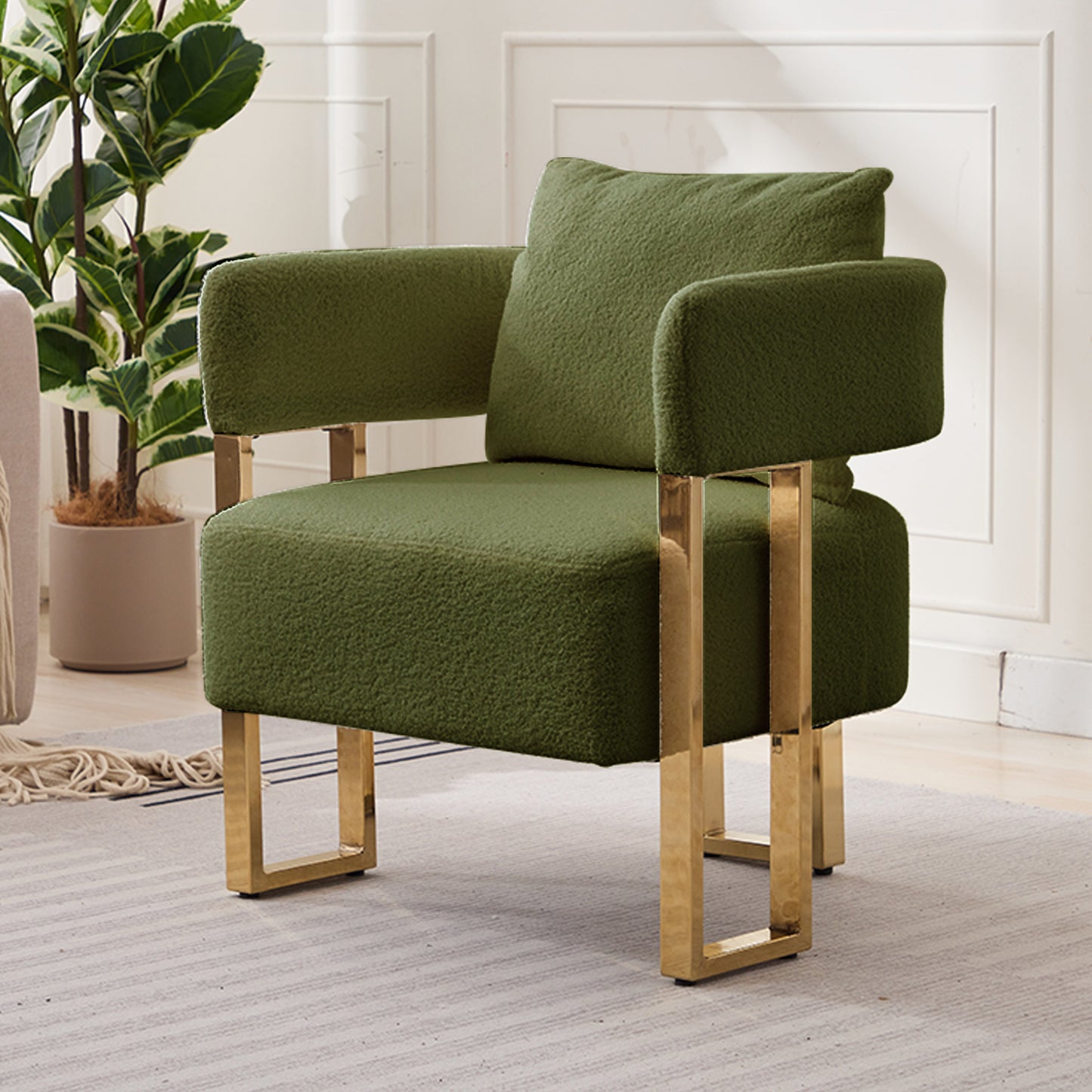 Modern Green Decorative Chair with Gold Metal Legs - Teddy Upholstered
