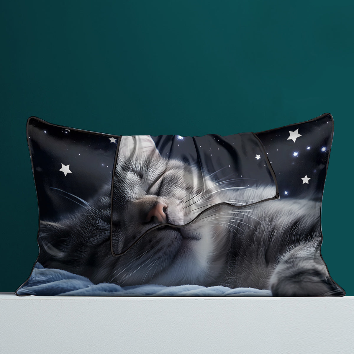 Soft Satin Pillowcases with Cats and Starry Sky Art - Set of 2