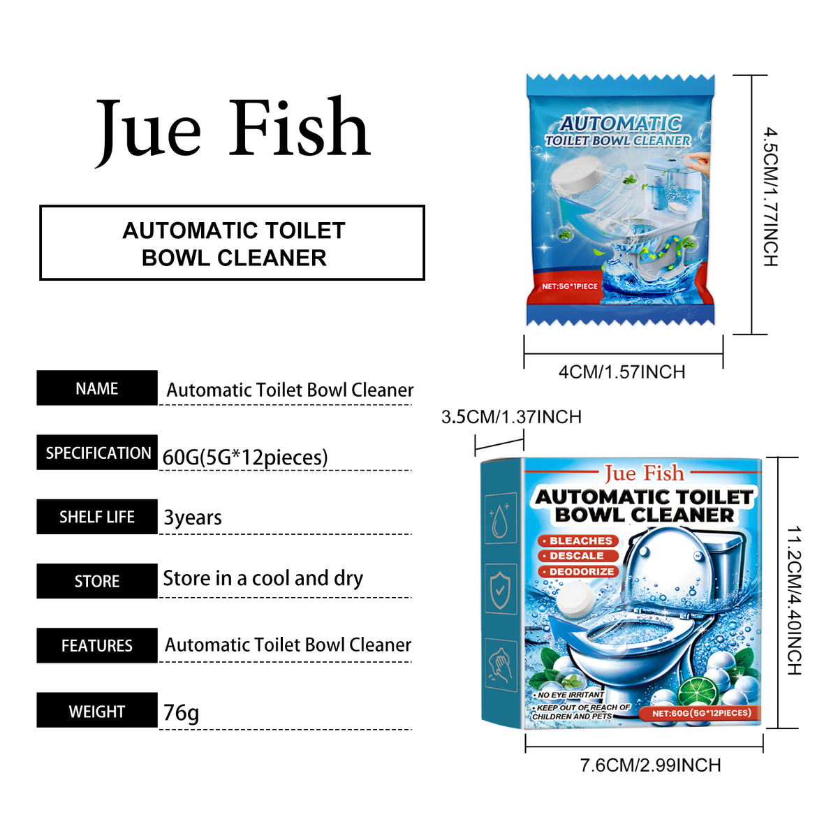 Automatic Toilet Cleaning Effervescent Tablets - 60g, 1 Box