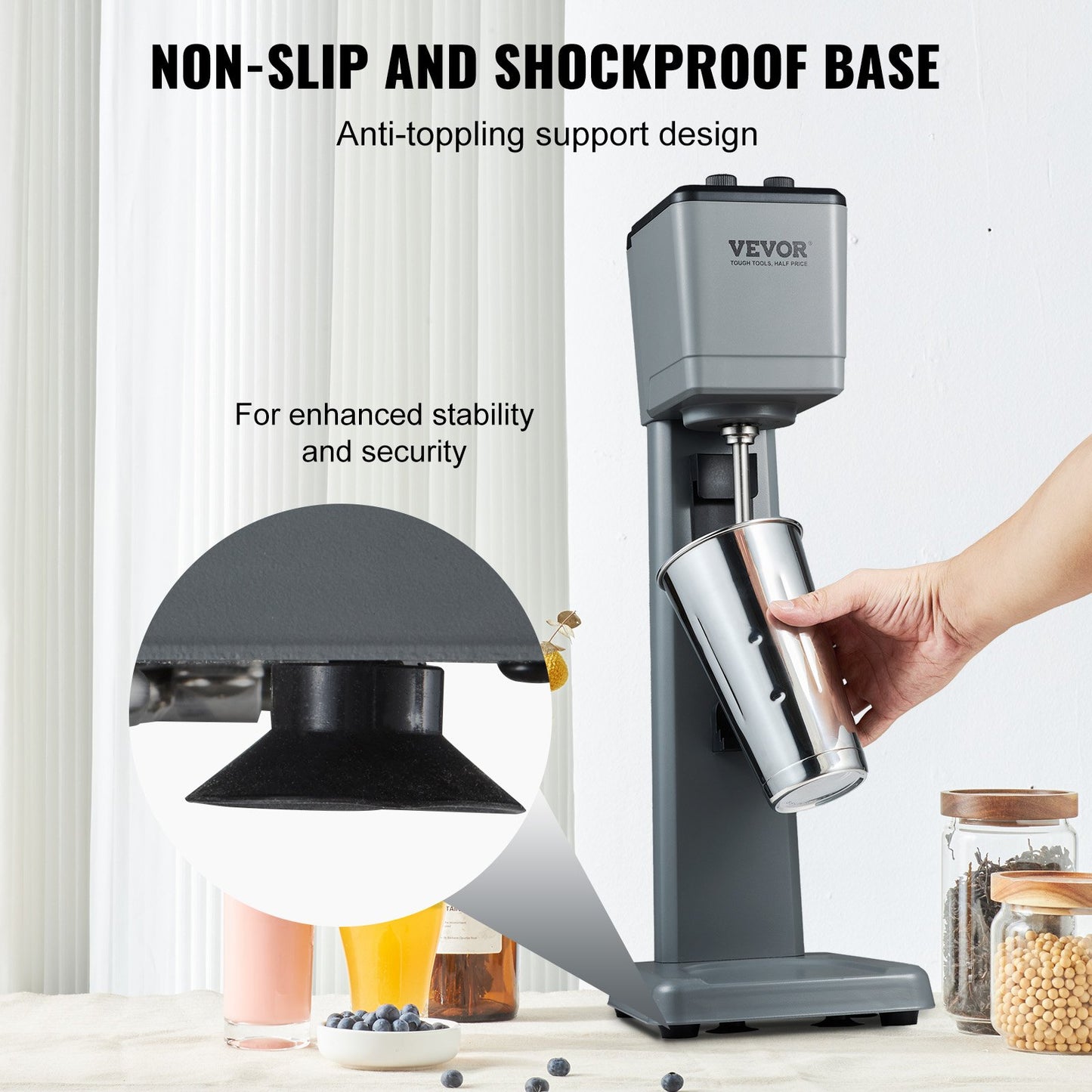 Commercial Milkshake Maker Machine 375W with 3-Speed Stainless Steel Cup - Grey