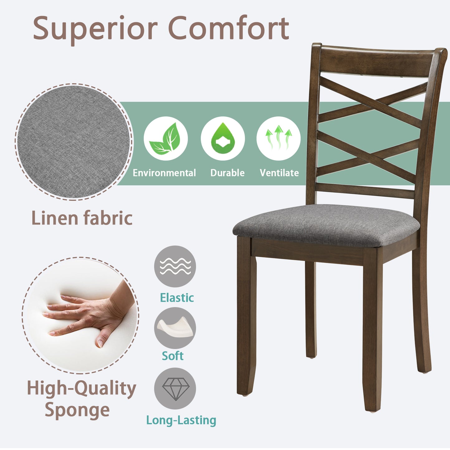 Walnut Dining Chairs Set of 4 - Upholstered Kitchen Chairs