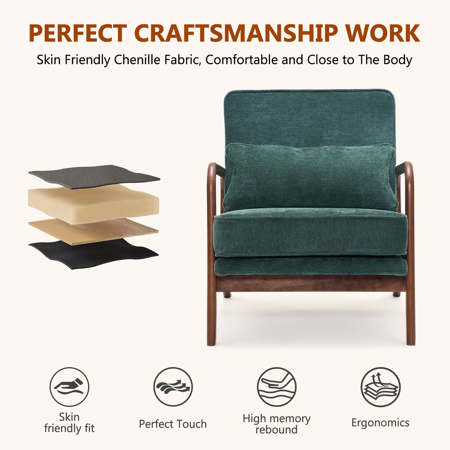 Mid-Century Modern Lounge Chair - Dark Green Upholstered Accent Chair