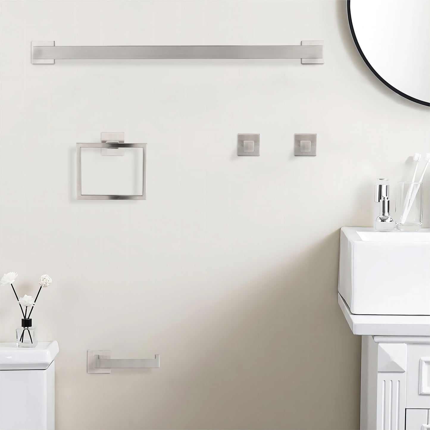 5-Piece Stainless Steel Bathroom Accessory Set - Brushed Nickel