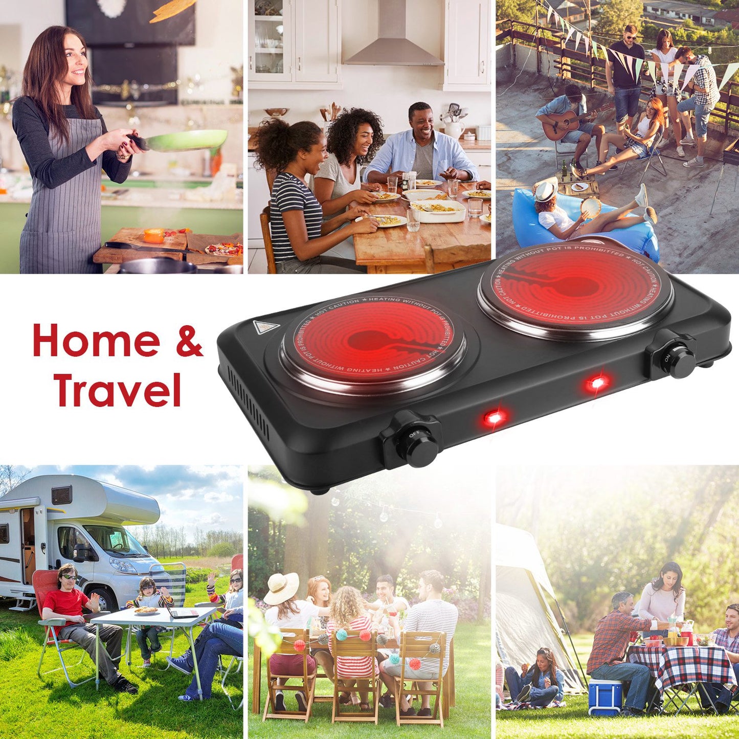2000W Electric Infrared Dual Burner Hot Plate - Portable Cooking Stove