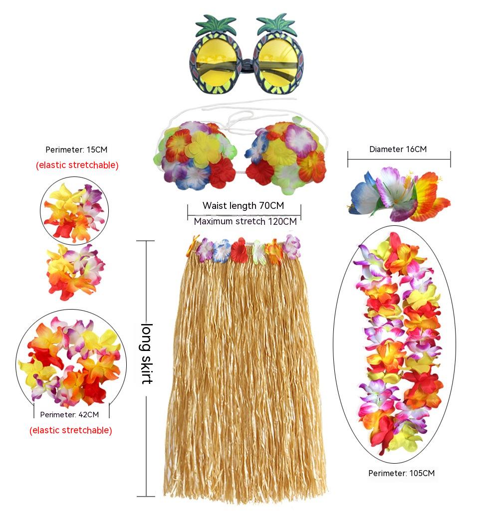 Adult Grass Skirt Set 8-Piece Party Costume for Festive Occasions