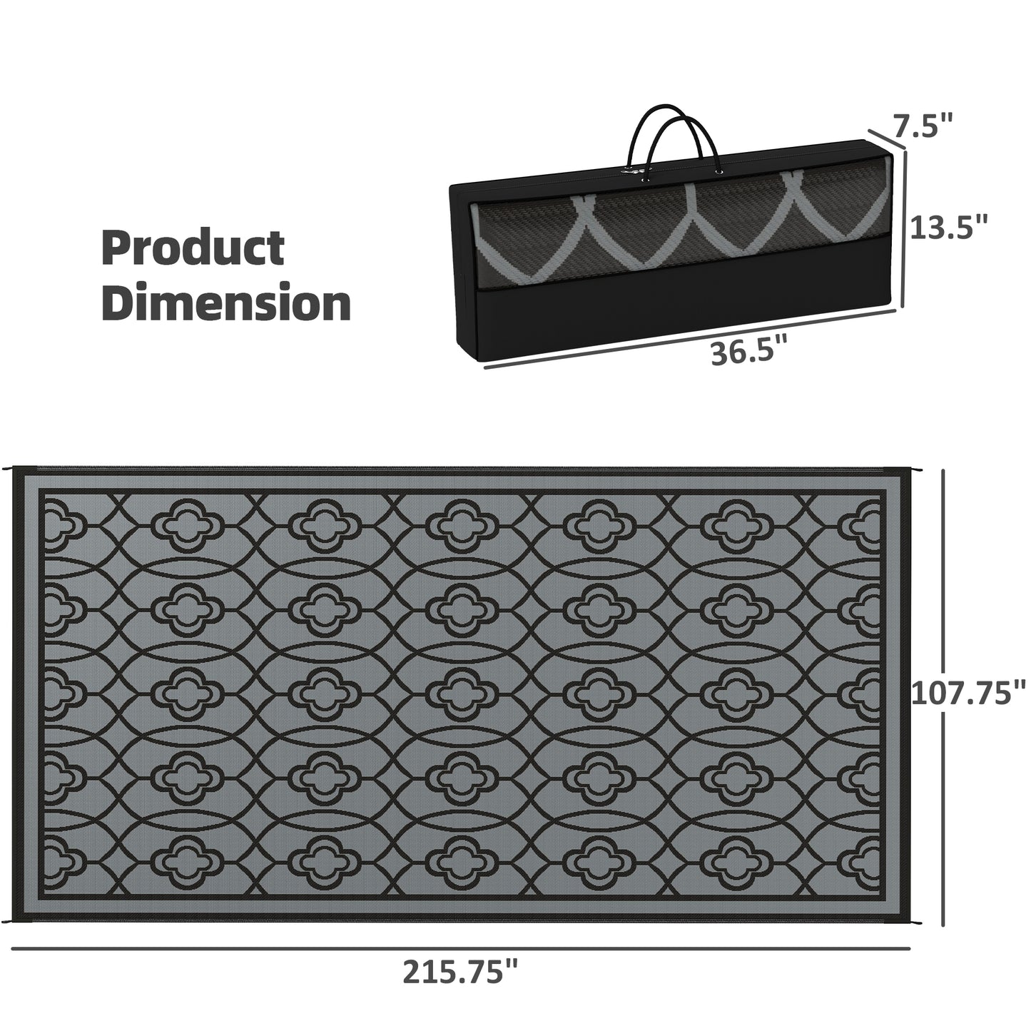Reversible Waterproof Outdoor Rug with Carry Bag - 9' x 18'
