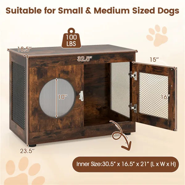 2-in-1 Dog Crate End Table - Rustic Brown, 88lbs Capacity, Farmhouse Style