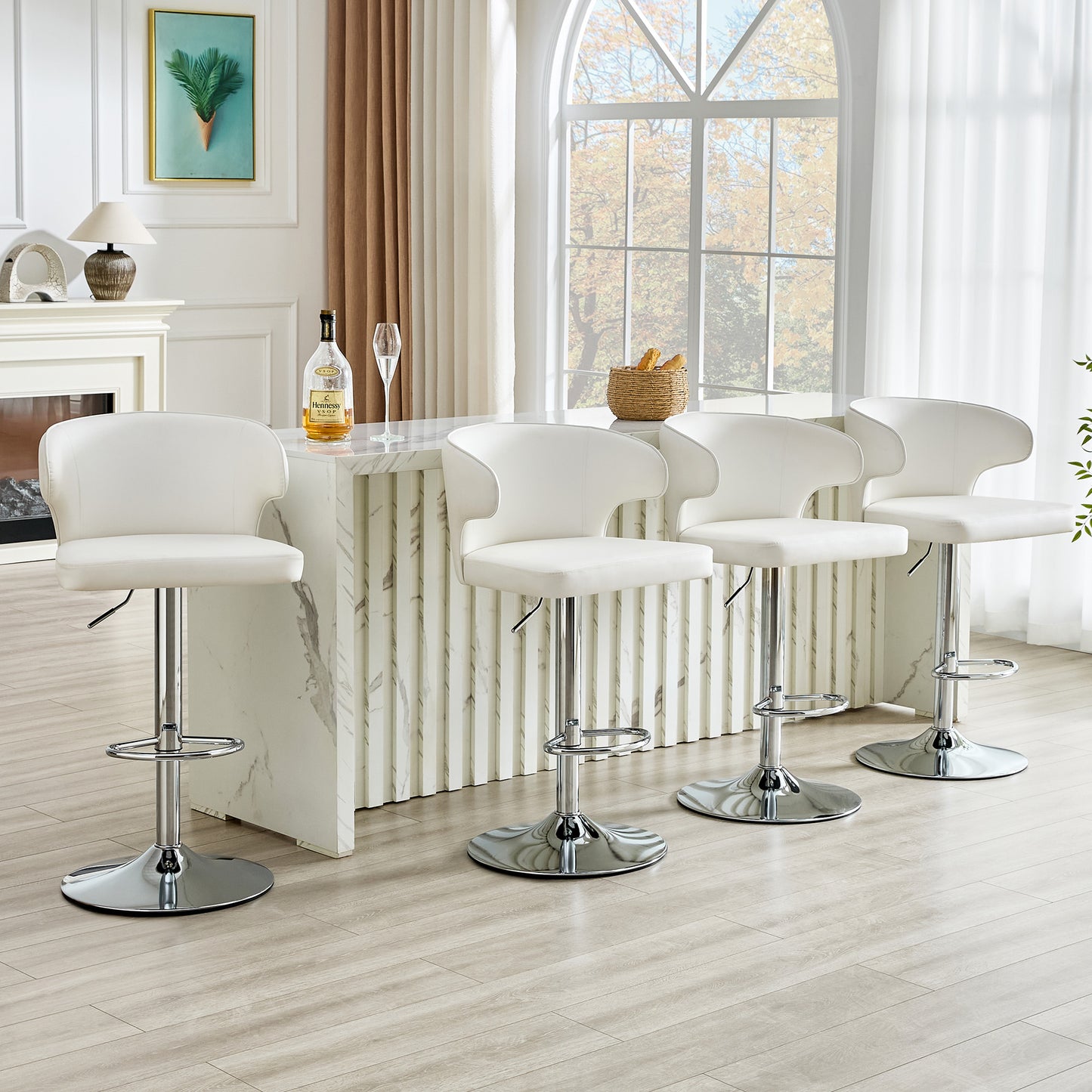 Modern Rotating Adjustable Bar Chair, PU Leather Belt Backrest Swivel