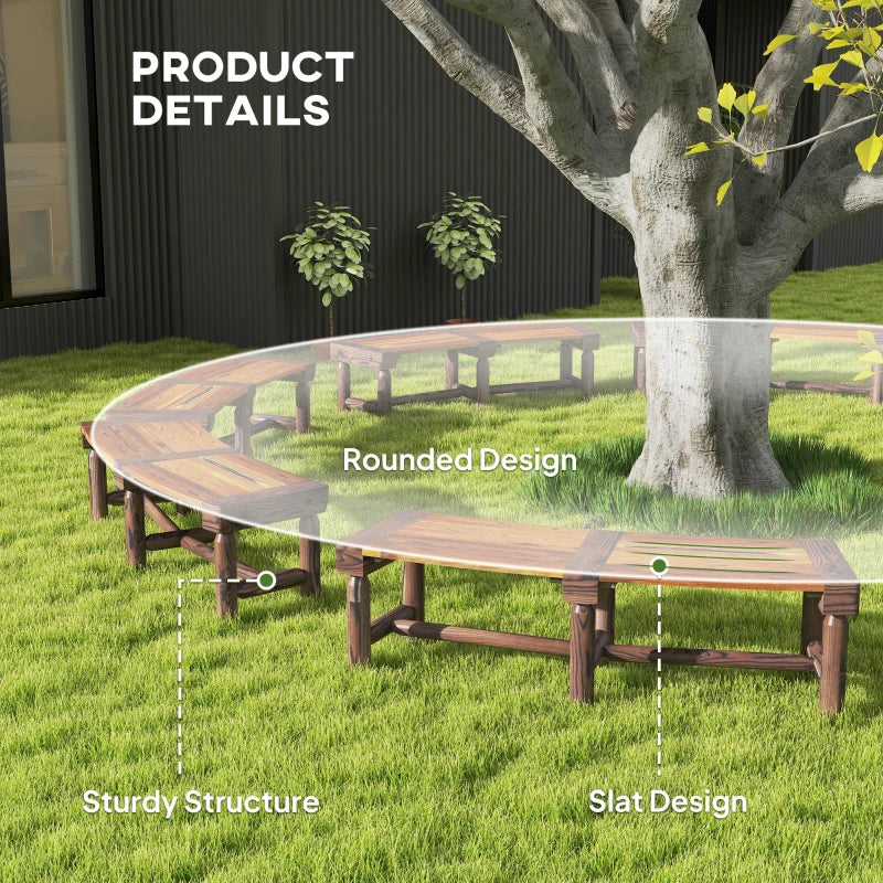 Wooden Semicircular Garden Bench - Brown Fir Wood
