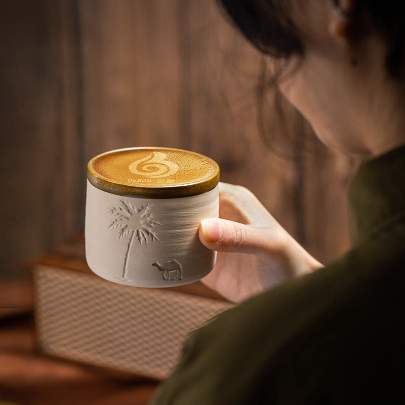 Middle Eastern Terracotta Espresso Cup - Creative Ceramic Coffee Mug with Desert Boat Pattern