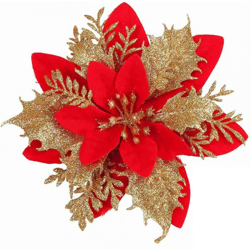 Gold Powder Artificial Flower 14cm Christmas Decorative Flower Set