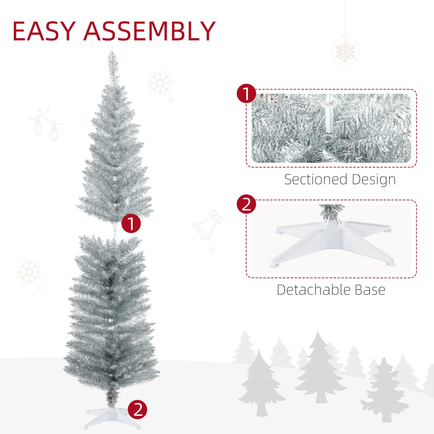 6' Slim Artificial Christmas Tree with 390 Realistic Branch Tips - Silver