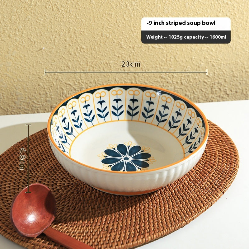 Ceramic Noodle Soup Bowl Set - Multiple Colors, 9-inch Porcelain Dinnerware