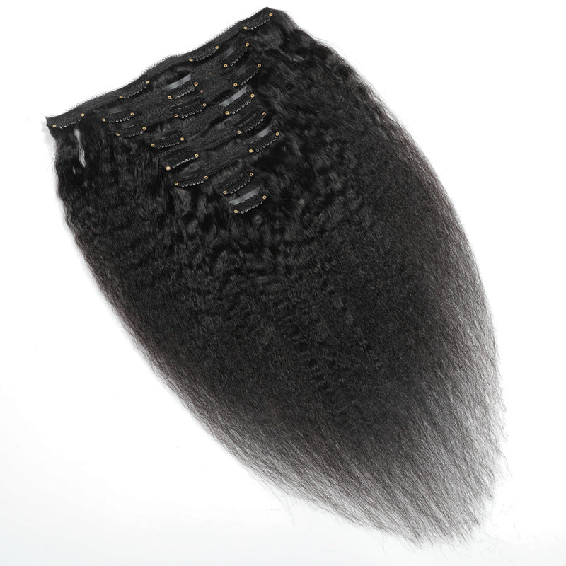 Human Hair Clip-In Hair Extensions 8 Pieces Kinky Straight for Natural Black