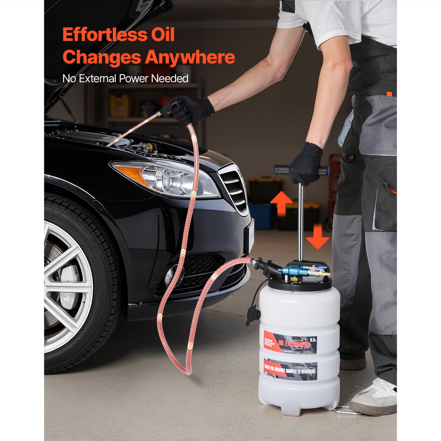 Oil Extractor Pump 9.5L Capacity Pneumatic Manual Vacuum With Long Hoses for Car, Lawn & Boat