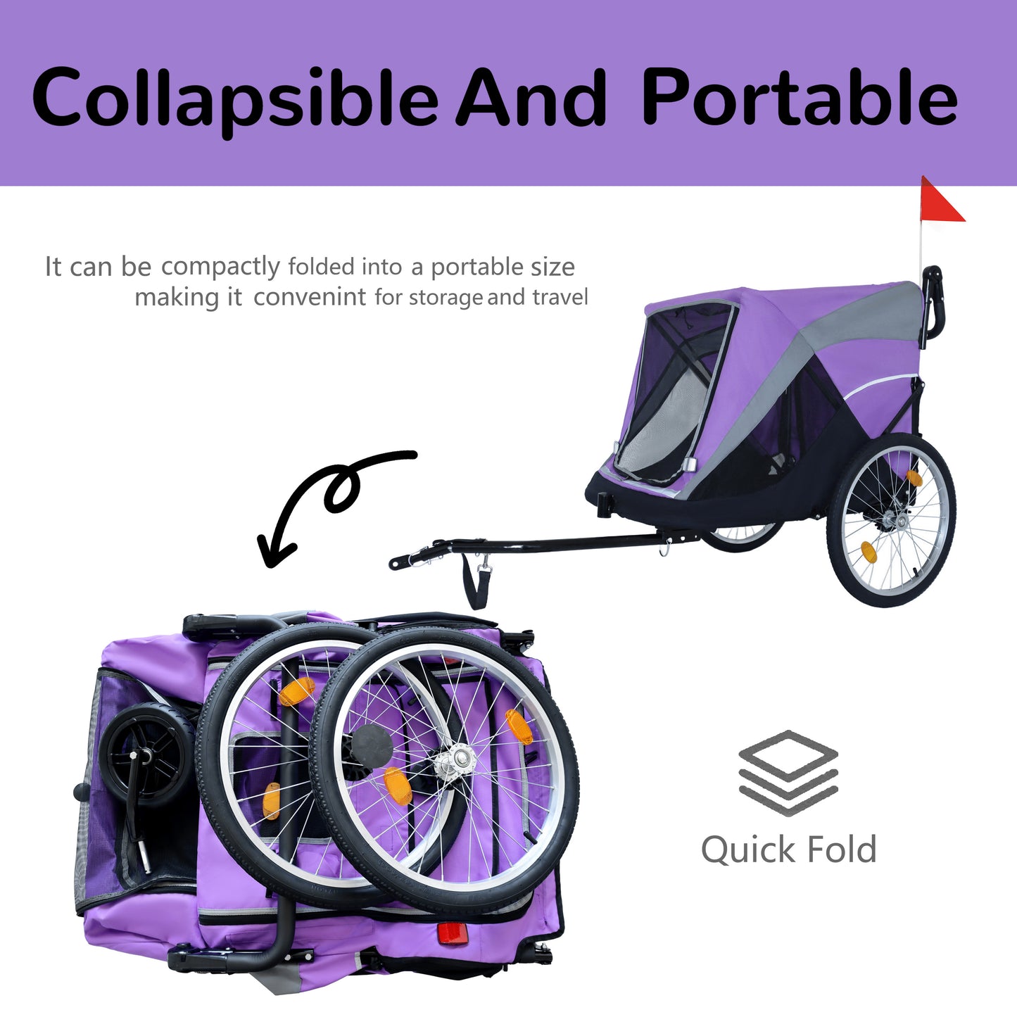 2-in-1 Pet Bike Trailer & Push Cart with Detachable Hitch - Holds Up to 100 lbs
