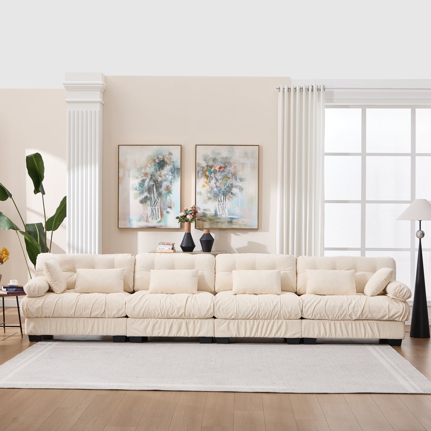 Modular Sectional Sofa Cloud Couch - Beige 4-Seater with Pillows