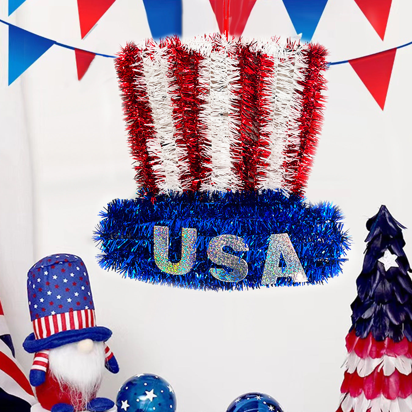 Red, White & Blue Wreath Wall Hanging Decoration for Door 28x24cm