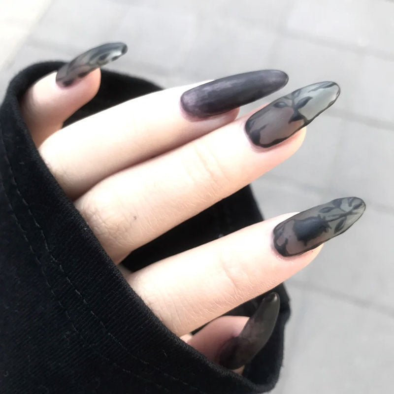 Starry Sky Nail Stickers - Long Dark Series, 24 Pieces with Glue
