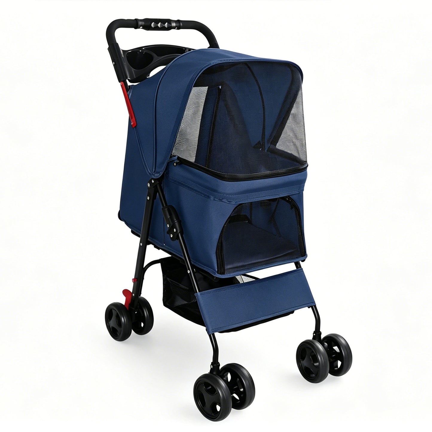 Foldable Pet Stroller for Small Dogs and Cats - Blue, 28 lbs Capacity