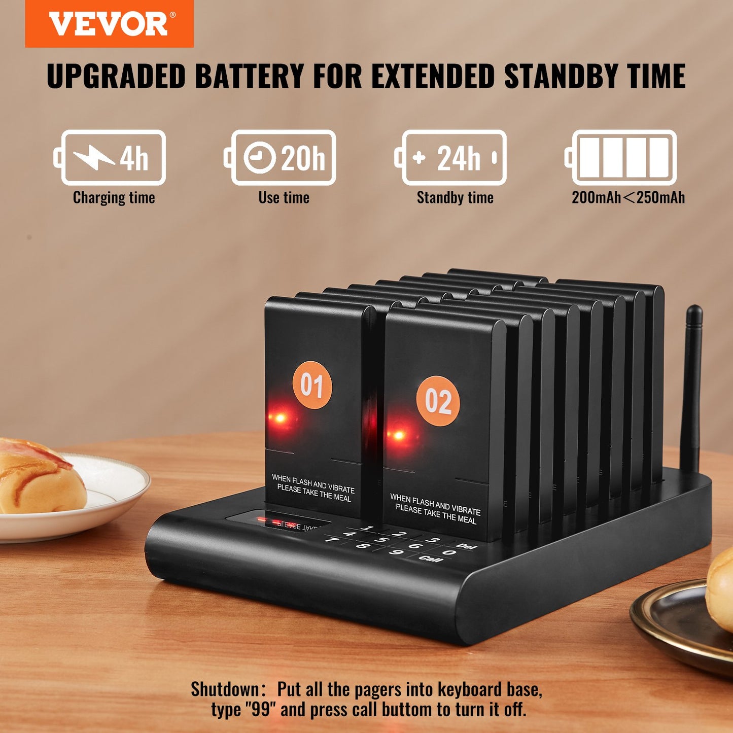Wireless Restaurant Pager System with 16 Beepers & Long Range