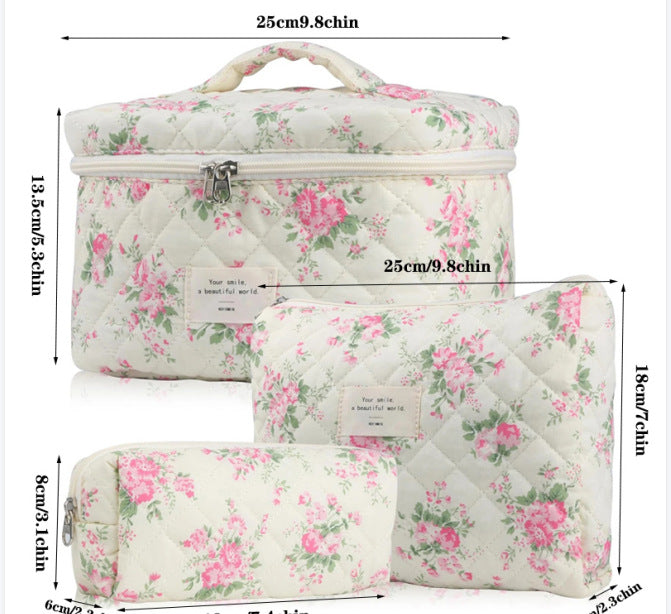 Large Capacity Portable Cosmetic Bag with Floral Design - Travel Makeup Organizer