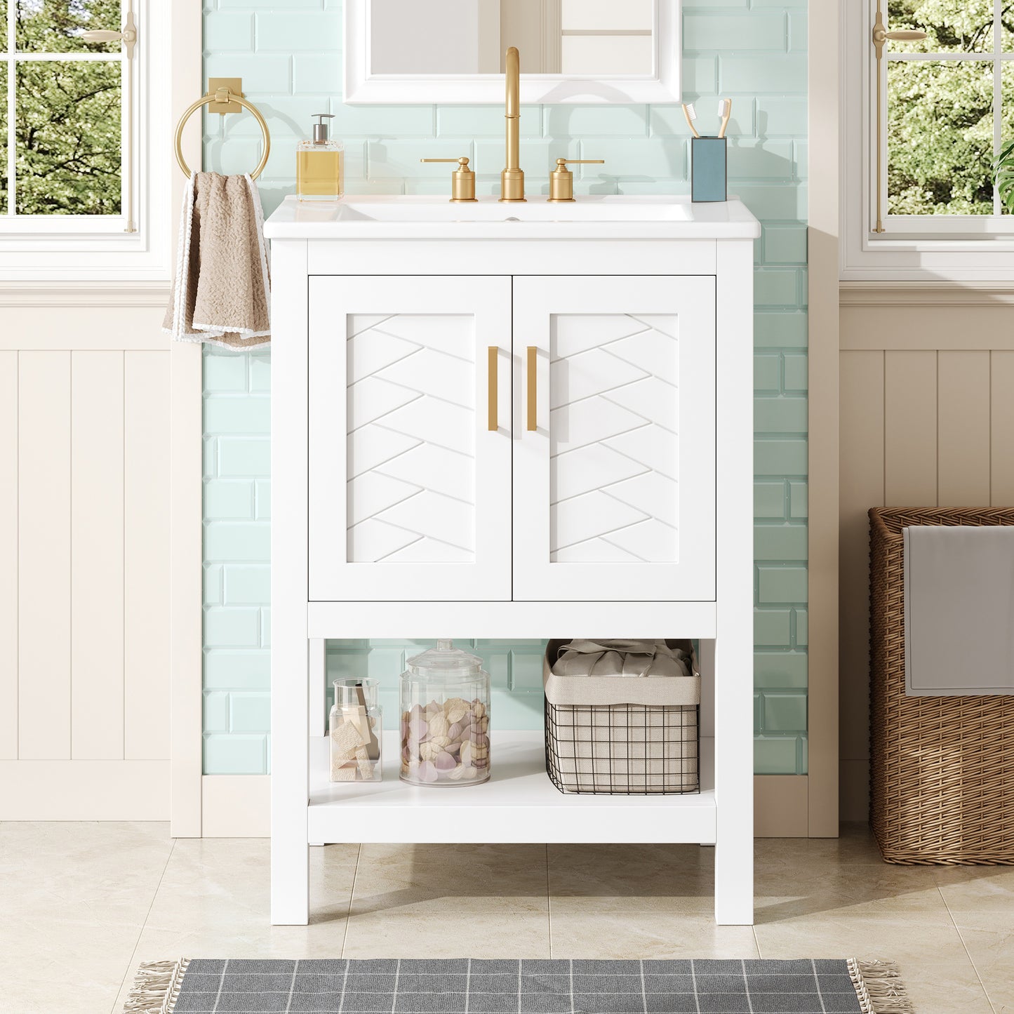 24 Modern Bathroom Vanity With Elegant Twill Design & Soft-Close