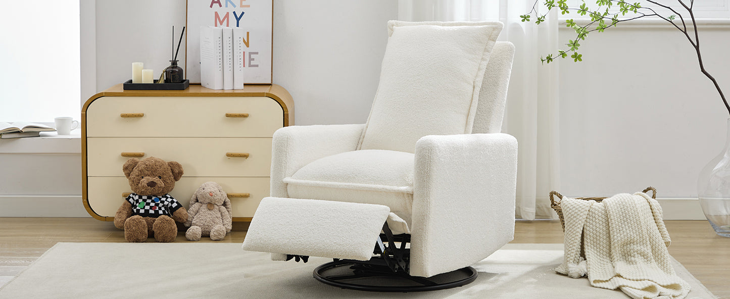 Swivel Rocker Recliner Chair - Teddy Fleece in White