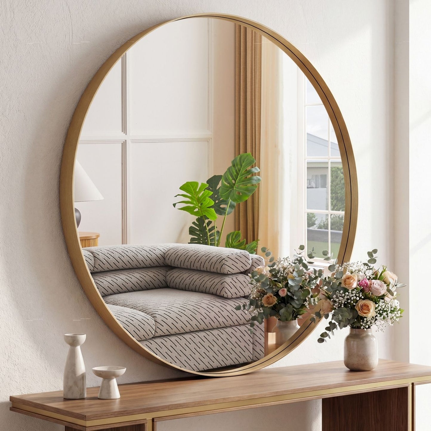 Round Wall Mirror With Metal Frame, Bathroom