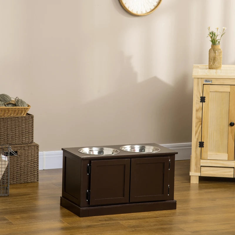 Elevated Dog Feeder with Storage and Stainless Steel Bowls - Large Dogs Coffee