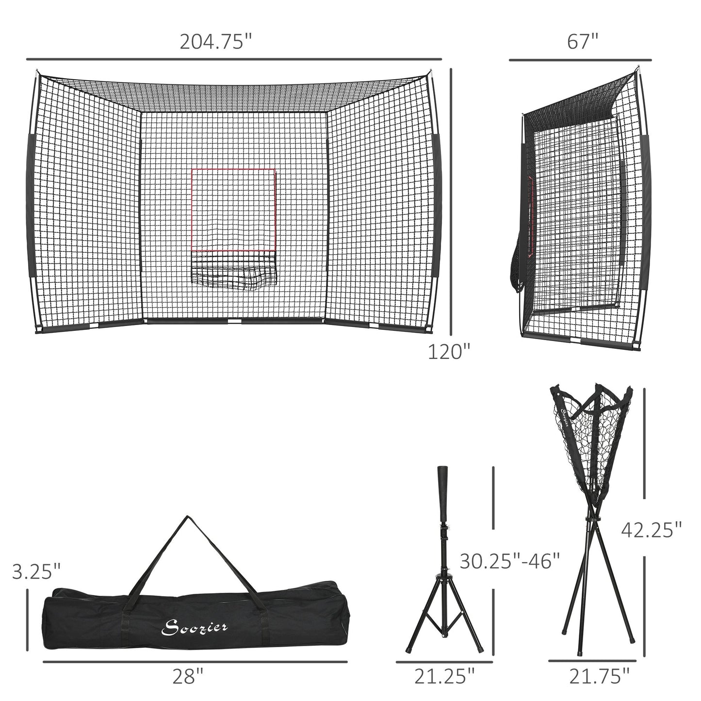 Portable Baseball Softball Batting Net with Tee & Caddy