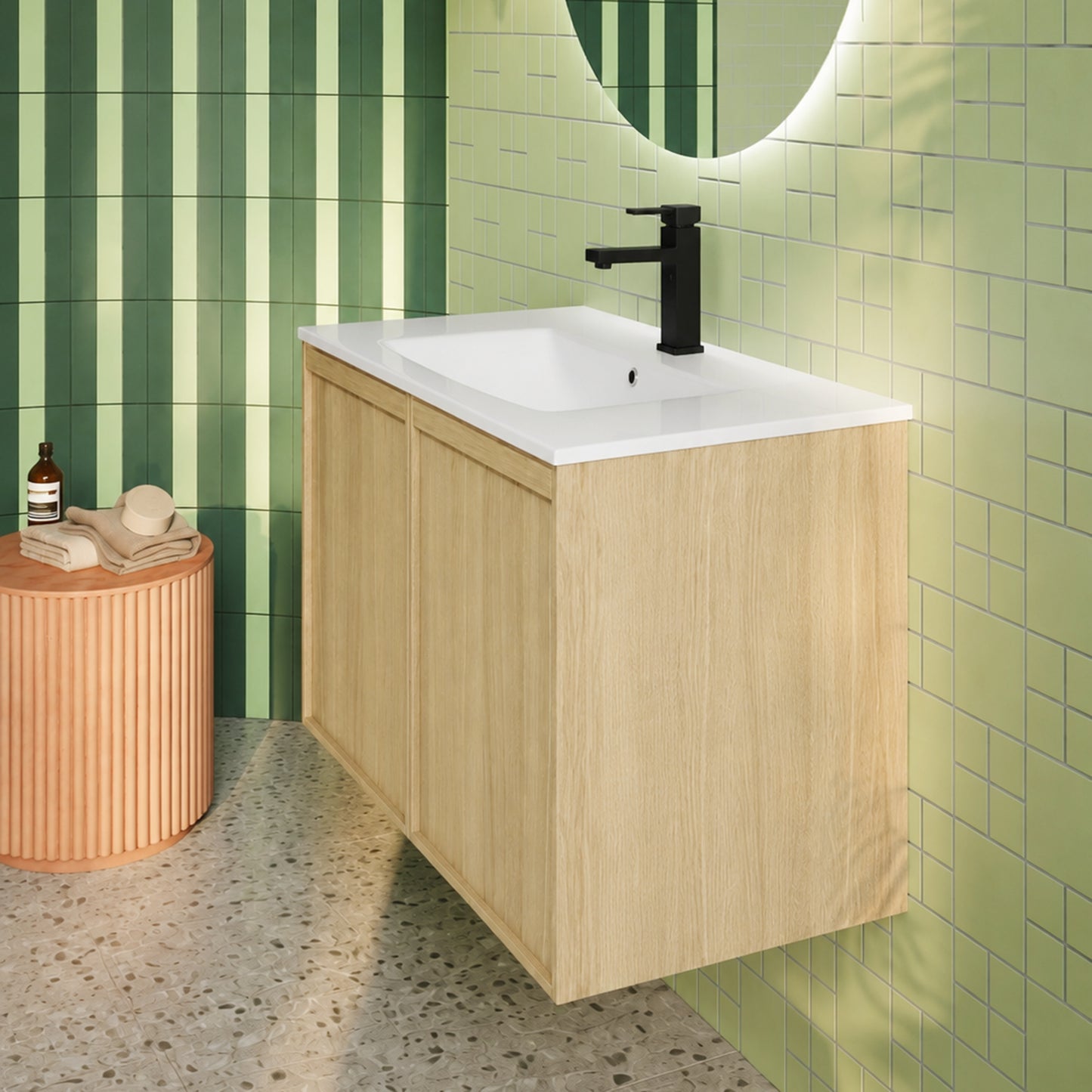 30" Wall-Mounted Bathroom Vanity with Sink - Light Oak