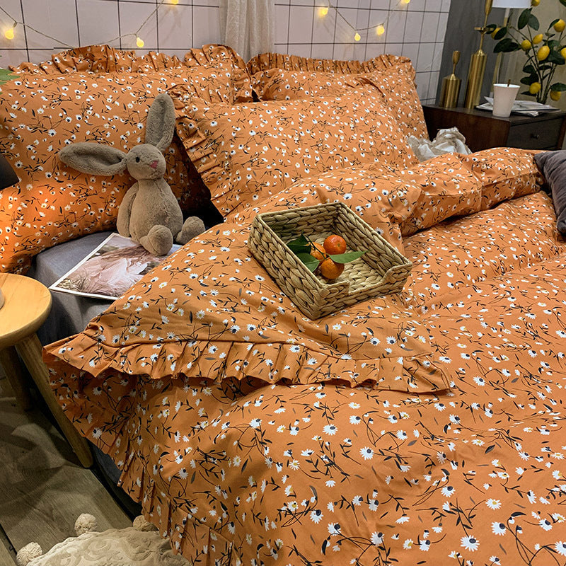Four-Piece Cotton Bedding Sheets Set for 1.8m Bed - Princess Style, Summer Comfort
