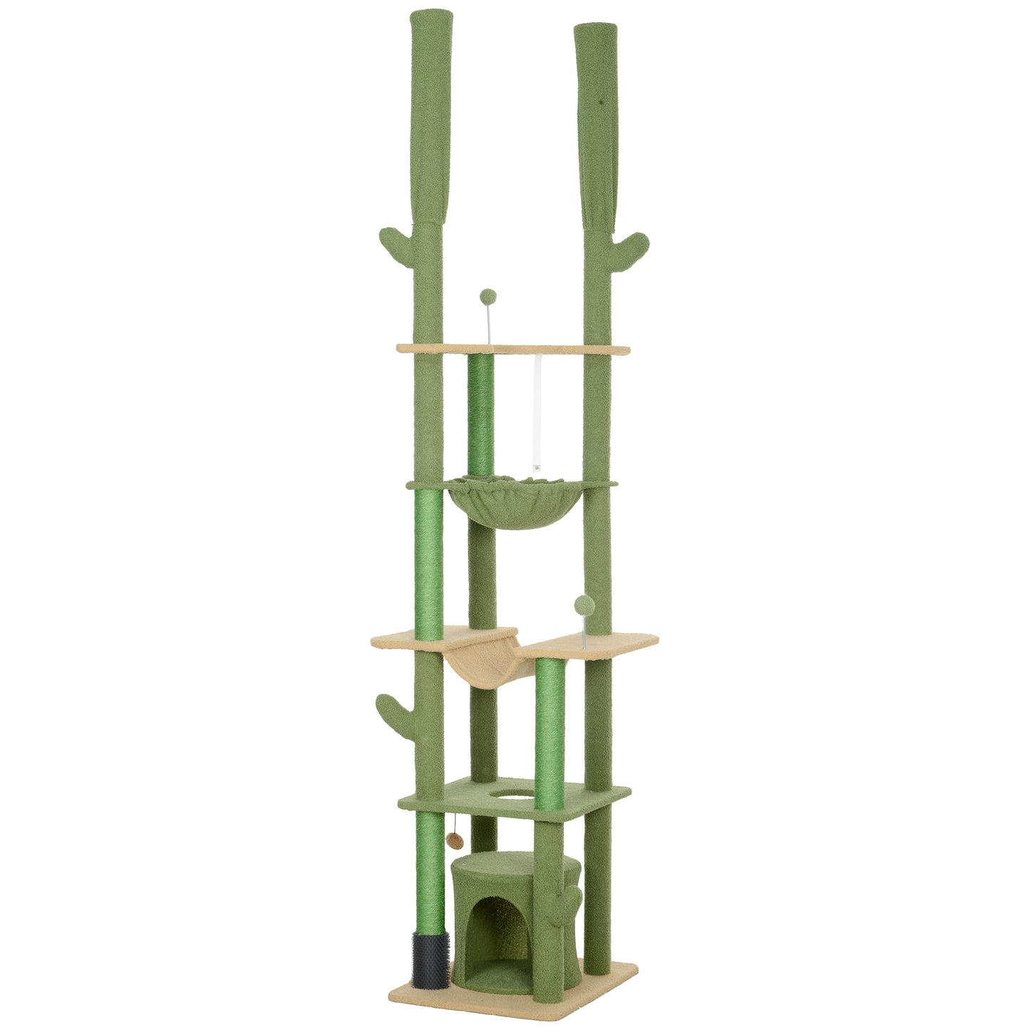 Adjustable Floor-to-Ceiling Cat Tree with Condos & Hammocks - Green