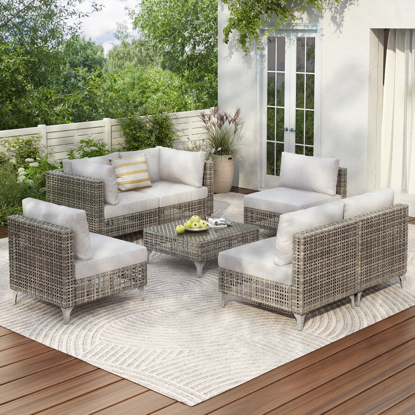 K&K 7-Piece Wicker Patio Furniture Set, Outdoor Conversation Set