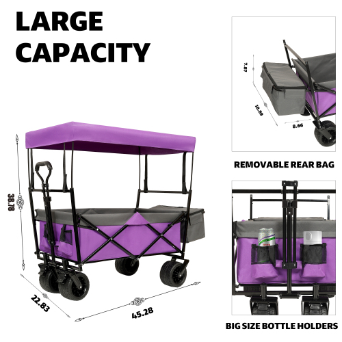 Large Capacity Collapsible Wagon with Canopy and Mosquito Net - All-Terrain Wheels, Foldable Garden Cart