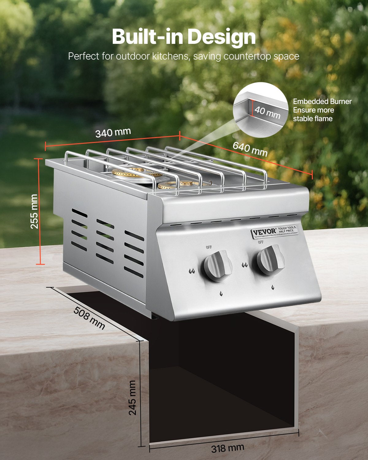 Double Side Burners for Outdoor Grilling - 15,000 BTU Propane & Natural Gas