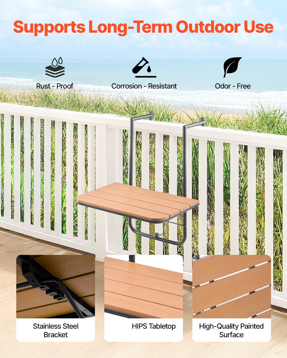 Outdoor Balcony Hanging Table 25x24 Inch Rust-Resistant Foldable Patio Railing Bar Table - Multicolor