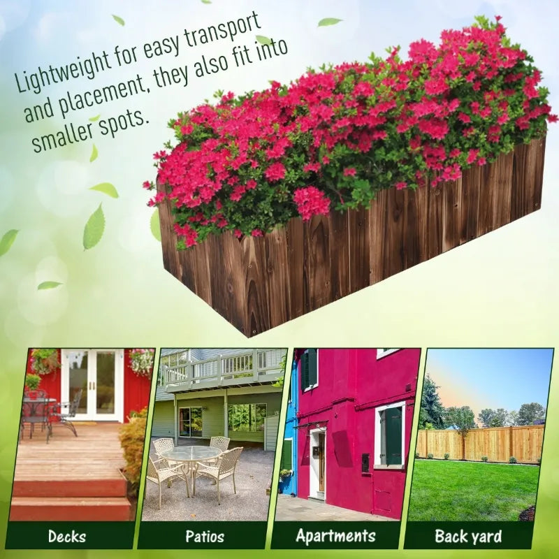 Raised Wooden Planter Box Garden with Scalloped Edges - Natural Finish