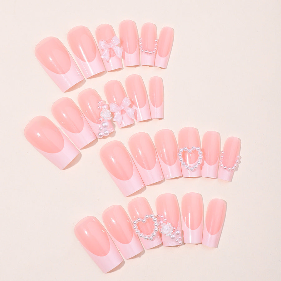 French Love Pearl Fake Nail Stickers - Removable Nail Art Decals XD93